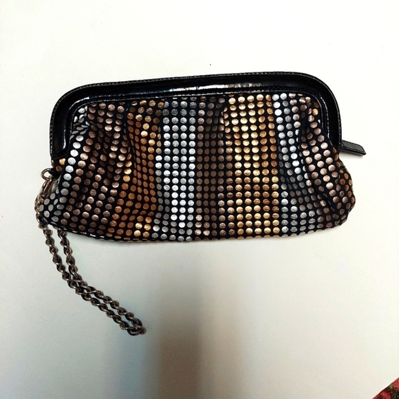 Express Design Studio Handbags - Express Design Studio Gold, Silver and Bronze Dotted Material Wristlet Bag